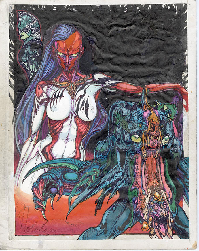 Paul Komoda ORIGINAL "The Red Woman & Creature" c. 1991